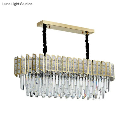 Gold-toned decorbites modern pendant light with cascading crystal prisms and decorative mesh for gold island lighting 220v-240v 110v-120v