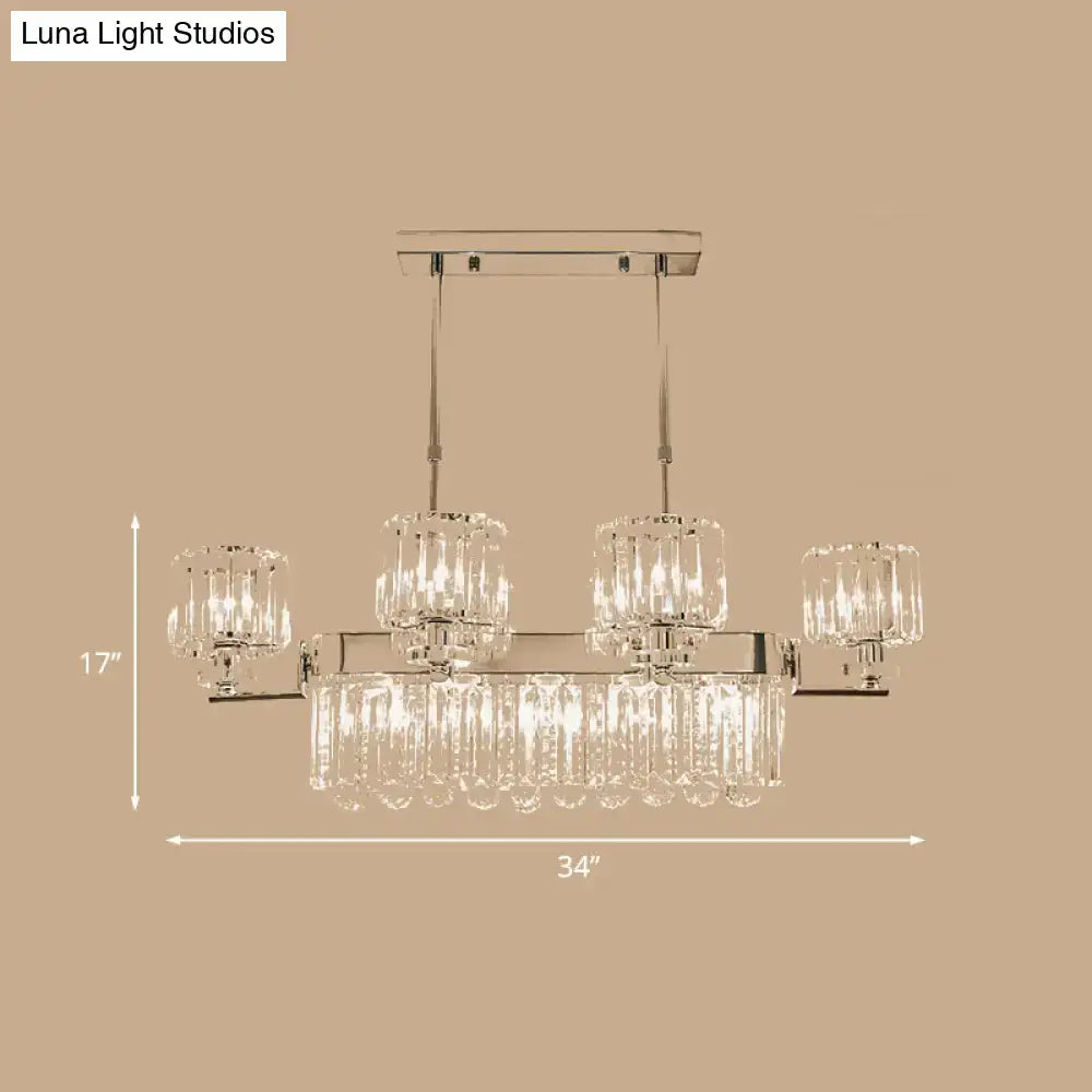 Decorbites modern crystal island light with chrome frame clear glass prisms and 220v-240v light fixture for dining room ceilings