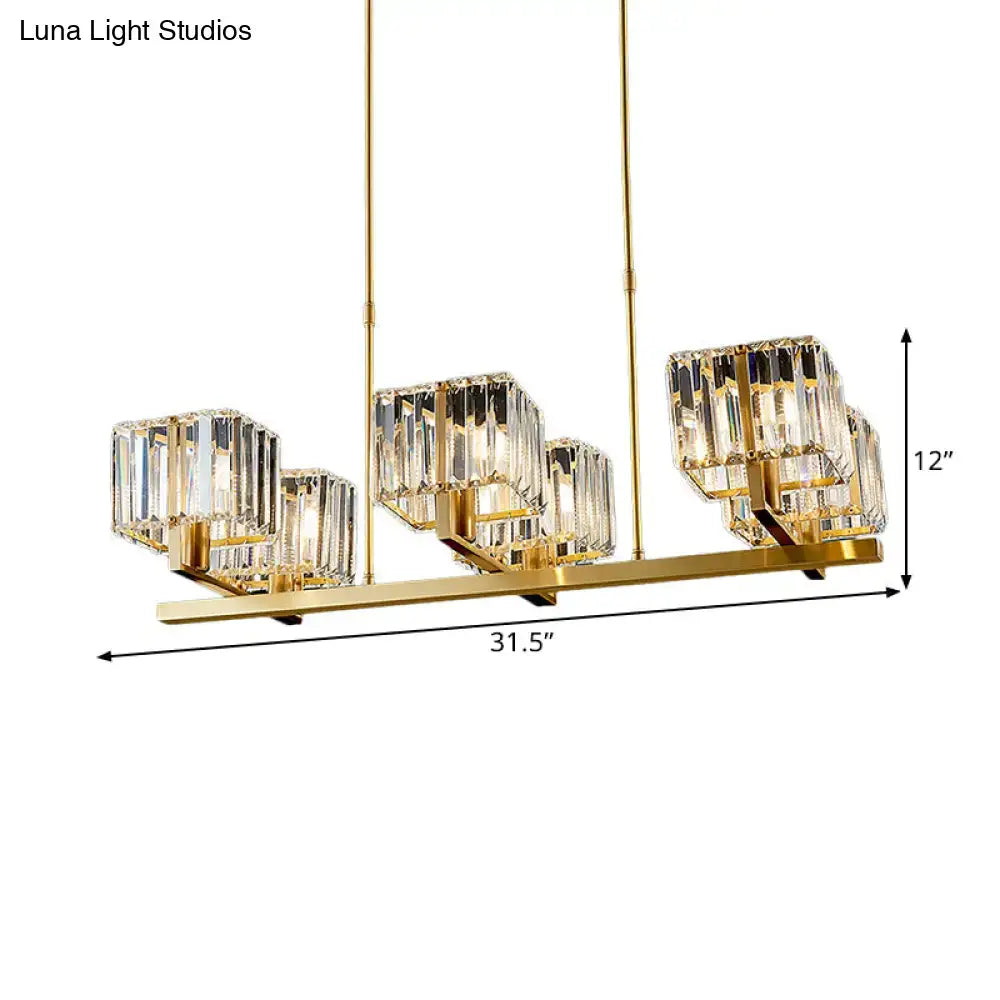 Decorbites modern crystal island pendant ceiling light with gold finish faceted crystal cubes compatible with led incandescent fluorescent 110v-120v 220v-240v