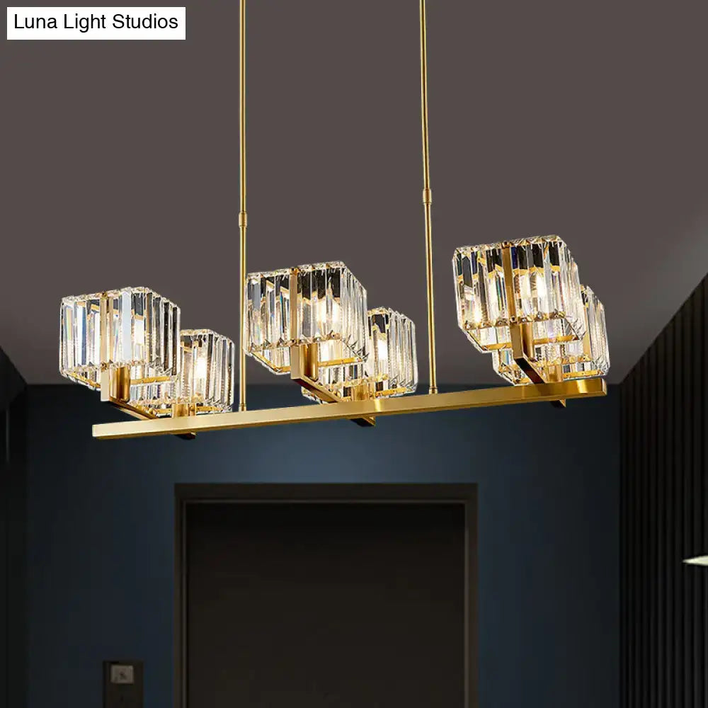 Decorbites modern crystal island pendant ceiling light with gold finish clear crystal rectangular shades 110v-120v 220v-240v