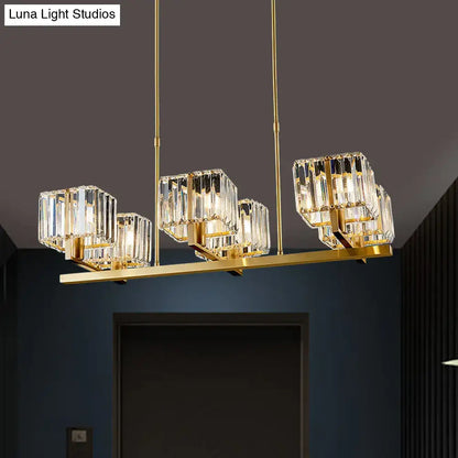 Decorbites modern crystal island pendant ceiling light with gold finish clear crystal rectangular shades 110v-120v 220v-240v