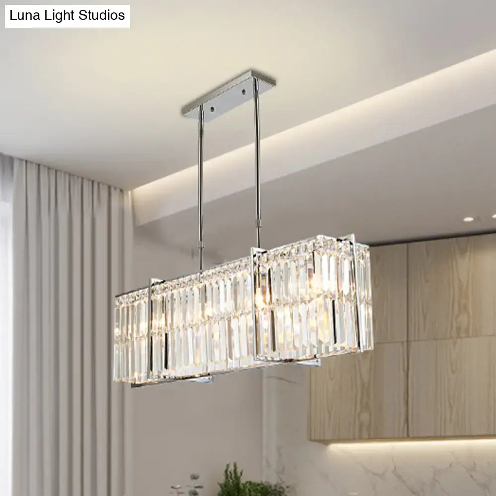 Decorbites modern crystal rod island pendant with five lights chrome finish and clear crystal rods for dining room