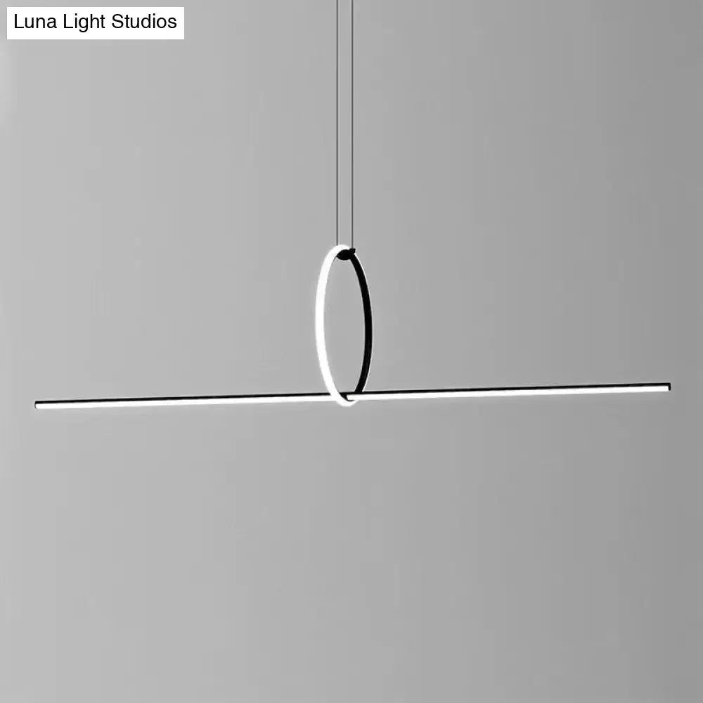 Minimalist black metallic DecorBites™ designer line art ceiling light with LED circular ring for dining room island lighting