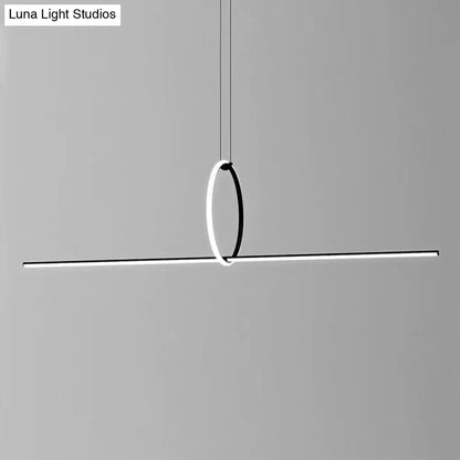 Minimalist black metallic DecorBites™ designer line art ceiling light with LED circular ring for dining room island lighting