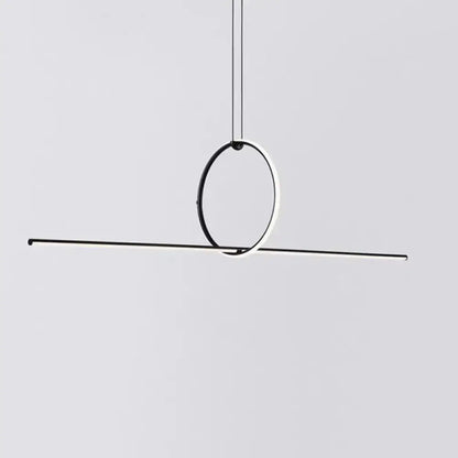 DecorBites modern designer line art black metallic ceiling light with minimalist circular ring for dining room island lighting