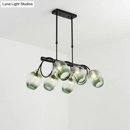Modern black metal island light with five translucent green glass globes from decorbites wine cup island light series