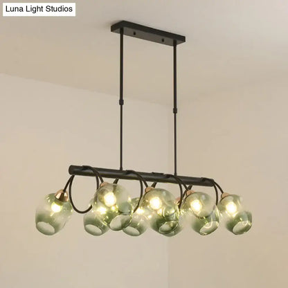 DecorBites™ modern black metal island light with six translucent green glass wine cup shades for cup island light use