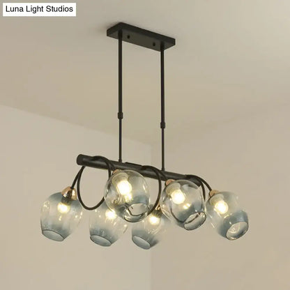 Decorbites modern industrial island light with five frosted glass globes on black metal frame wine cup island light