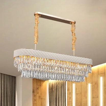 Elegant DecorBites™ modern drum crystal drops pendant light with white quilted fabric, gold accents for dining room 220v-240v 110v-120v