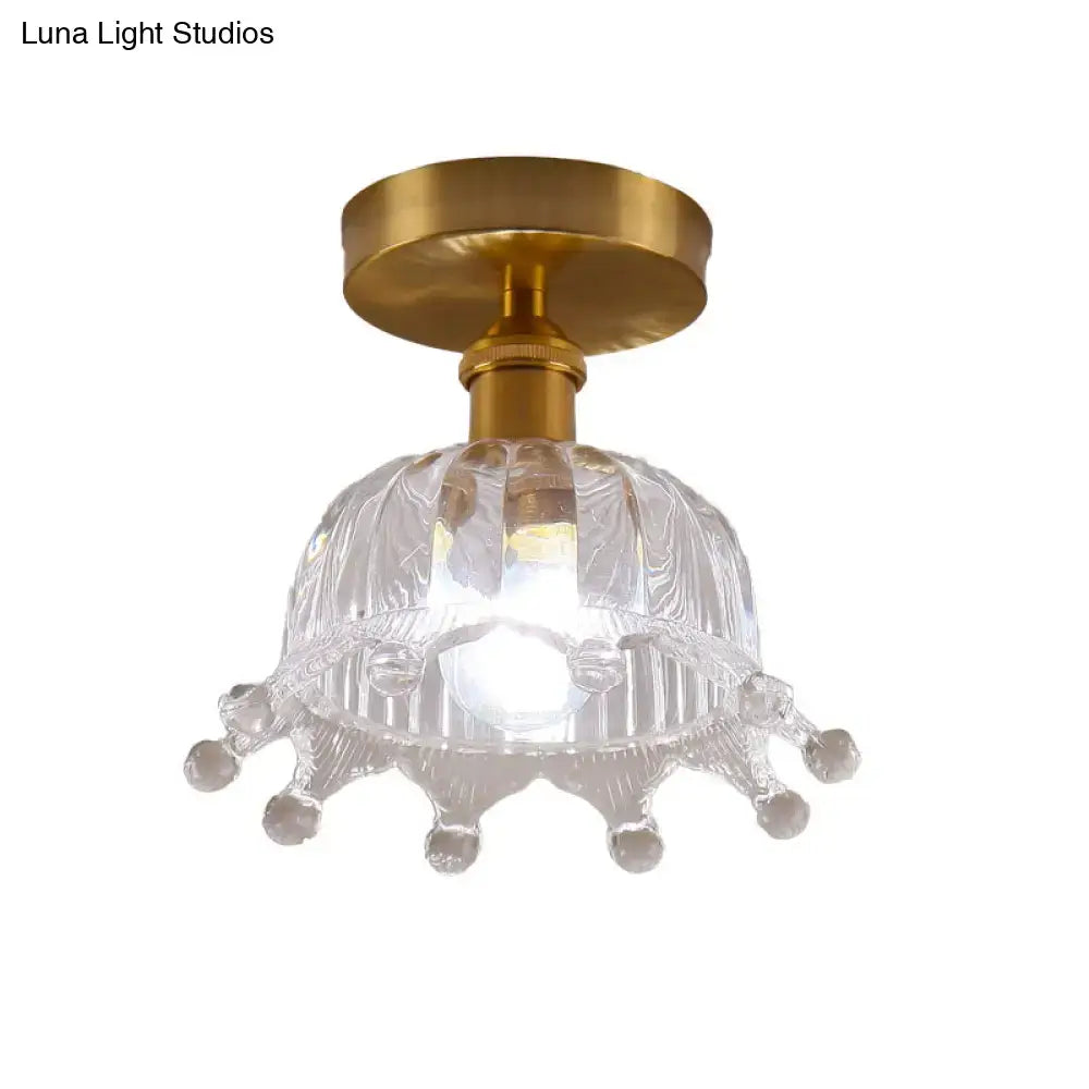Decorbites modern floral glass ceiling light with clear glass chandelier and gold-toned crown design 110v-240v