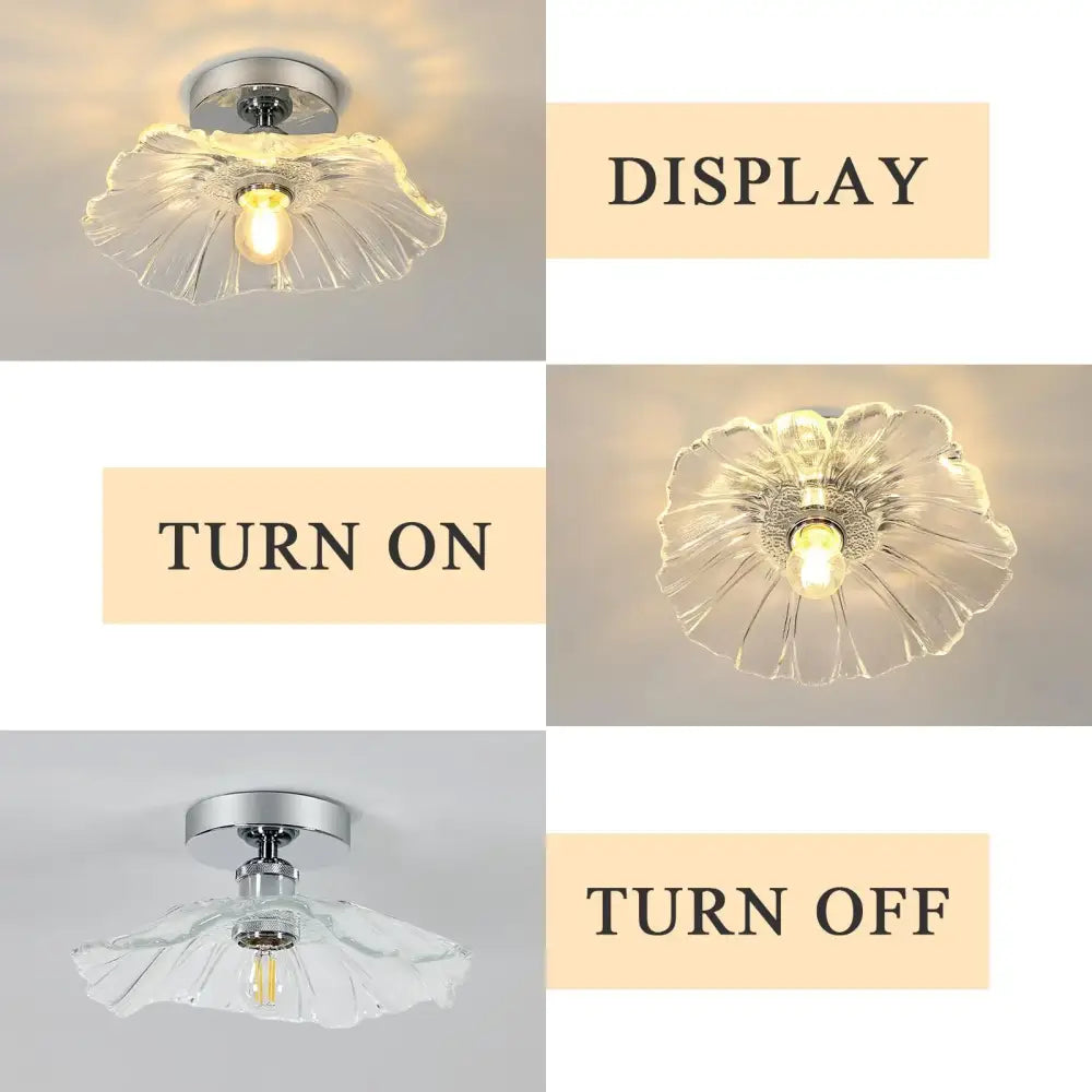 DecorBites modern flower chandelier ceiling light with vintage clear glass flower shade and chrome mounting base