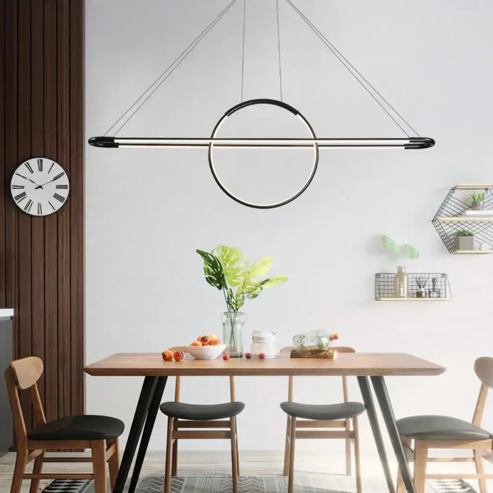 DecorBites modern geometric black and chrome metal light fixture with LED and remote control for dining room use