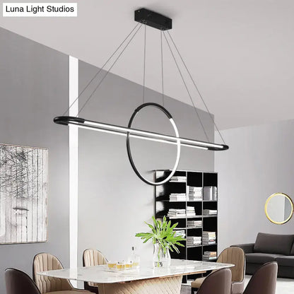 DecorBites™ modern geometric island pendant light fixture in black and silver metal for dining room with remote control