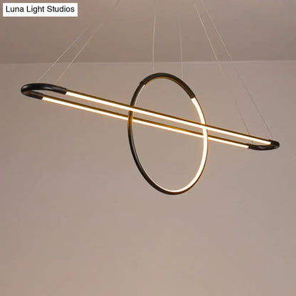 DecorBites modern geometric island pendant light fixture with gold and black metal rings for dining room light fixture with remote control
