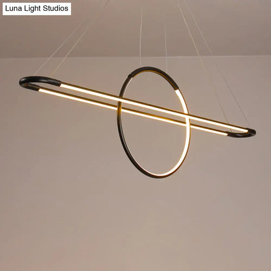 DecorBites modern geometric island pendant light fixture with gold and black metal rings for dining room light fixture with remote control
