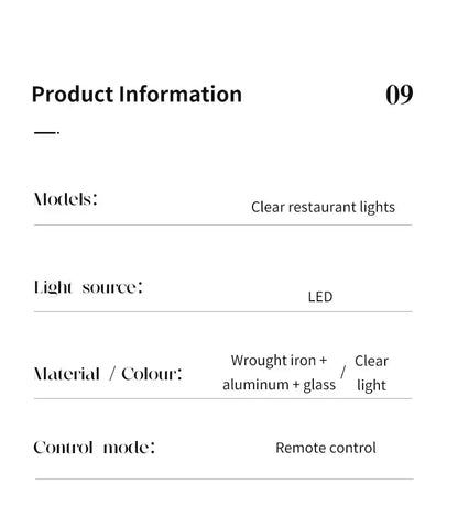 DecorBites™ modern glass dining table pendant light with clear wrought iron aluminum glass and led illumination