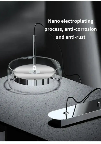 DecorBites™ modern glass dining table pendant light with sleek chrome finish and transparent glass base design