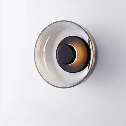 DecorBites™ modern glass led wall light with minimalist concentric smoked glass and dark metallic accents