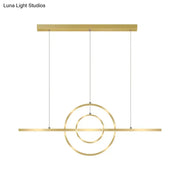 DecorBites modern gold 2-ring island pendant lighting fixture with sleek concentric rings for dining room illumination