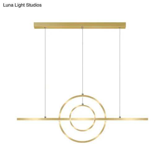 DecorBites modern gold 2-ring island pendant lighting fixture with sleek concentric rings for dining room illumination
