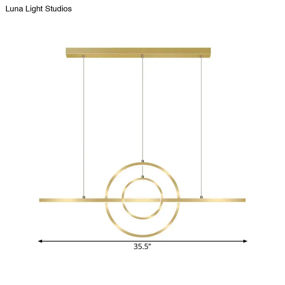 DecorBites modern gold 2-ring island lighting fixture with concentric rings for dining room ceiling mount suspension