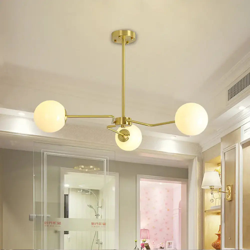 Decorbites modern gold ceiling light with three white glass globe shades semi flush mounted for bedroom