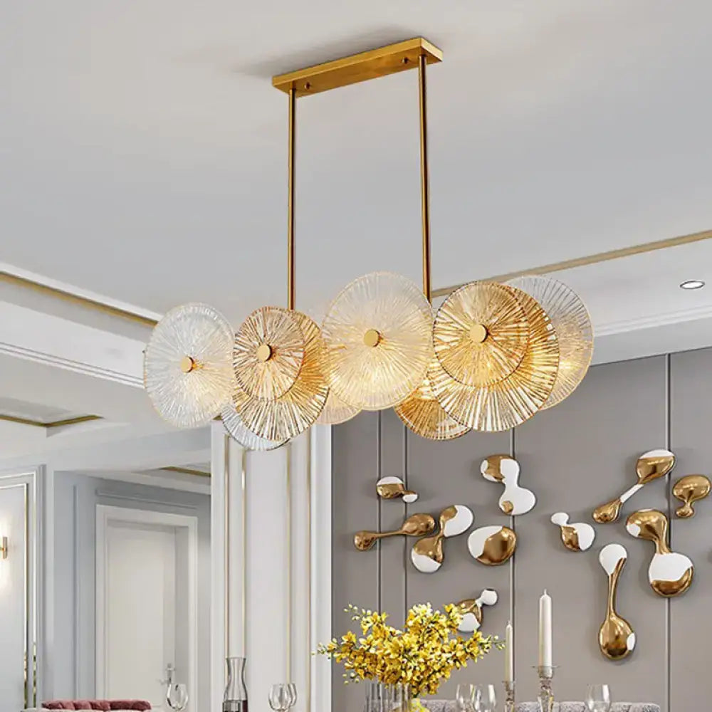 Decorbites modern gold finish pendant light with prismatic glass shade and eight bulbs for dining room or kitchen island