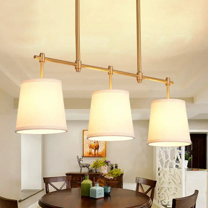 Brass-finished modern chandelier with three off-white fabric empire shade suspension suitable for 220v-240v 110v-120v use