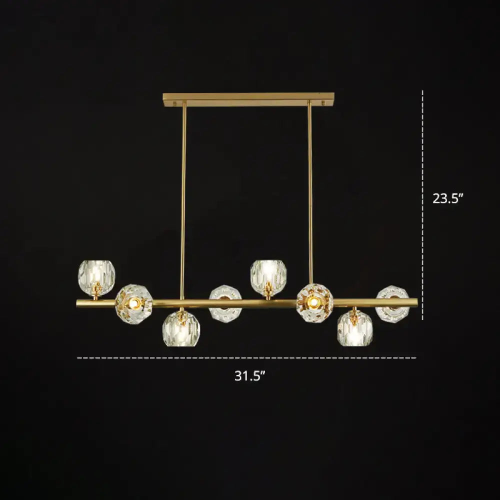 Decorbites modern gold pendant light with six faceted crystal globe shades ideal for restaurants or kitchen islands