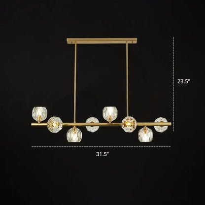 Decorbites modern gold pendant light with six faceted crystal globe shades ideal for restaurants or kitchen islands