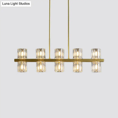 Decorbites™ modern golden cylindrical crystal pendant light with five faceted crystals for dining tables 220v-240v 110v-120v