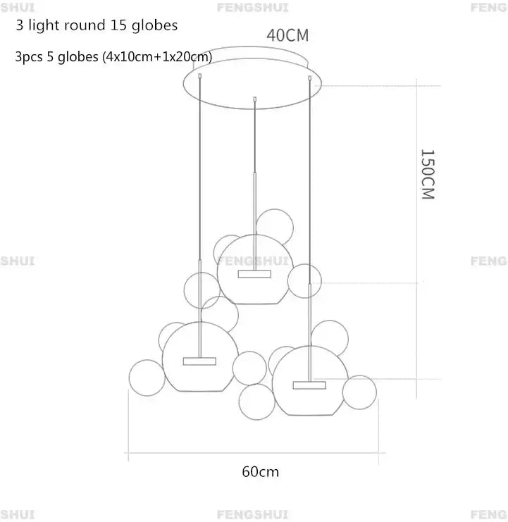 Decorbites modern led bubble ball chandelier with 15 glass globes in varying sizes for living room lighting