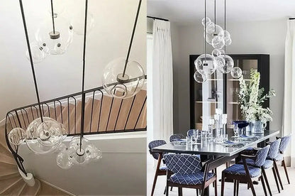 Clear glass bubble pendant lights with black cords in decorbites™ modern led bubble ball chandelier for living room