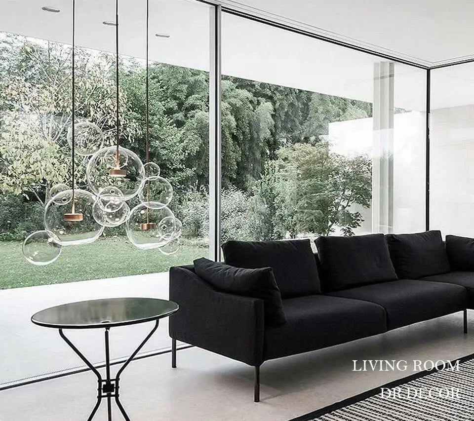 Decorbites modern led bubble ball chandelier with clear glass bubble lights and copper fixtures for living room lighting