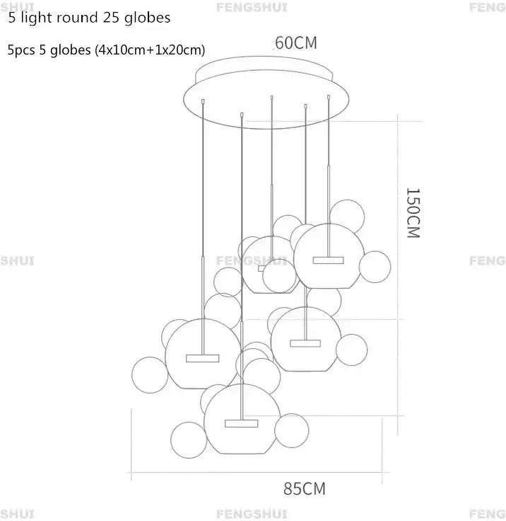 DecorBites™ modern led bubble ball chandelier with five round globes for stylish living room lighting