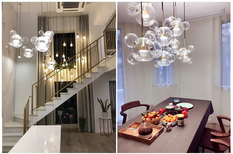 DecorBites modern led bubble ball chandelier with glass bubble pendant lights and gold-toned accents for living room