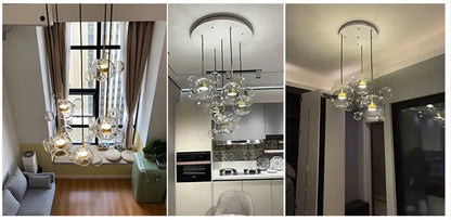 DecorBites™ modern led bubble ball chandelier with warm glass bubbles and metallic fixtures for living room use