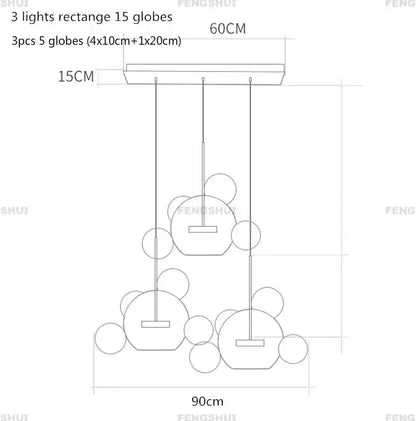 DecorBites™ modern led bubble ball chandelier with spherical globes and rectangular mount for living room lighting
