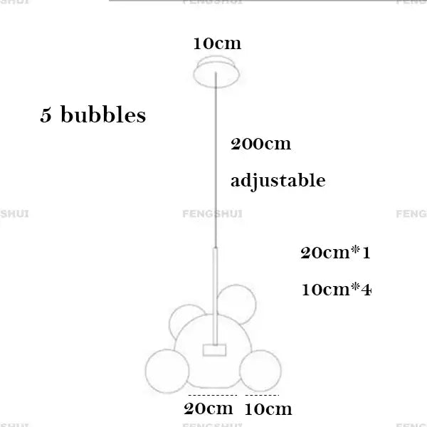 DecorBites modern adjustable 200cm pendant light with five bubble led bulbs for living room nordic decor led lighting