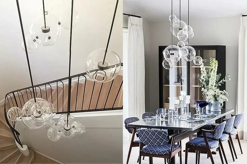 Clear glass bubble pendant lights with black cords for nordic decor led living room lighting by DecorBites™