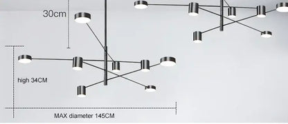 Modern led chandelier DecorBites™ with black metal circular light fixtures for living room and bedroom use