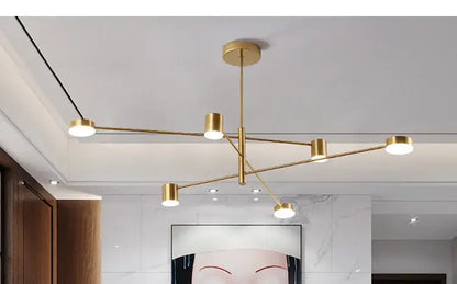 Decorbites™ modern led chandelier in gold black with six cylindrical lights for living room and bedroom lighting