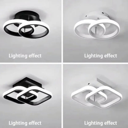 DecorBites™ modern led chandelier with two interlocking rings in black or white acrylic for household use with three color options