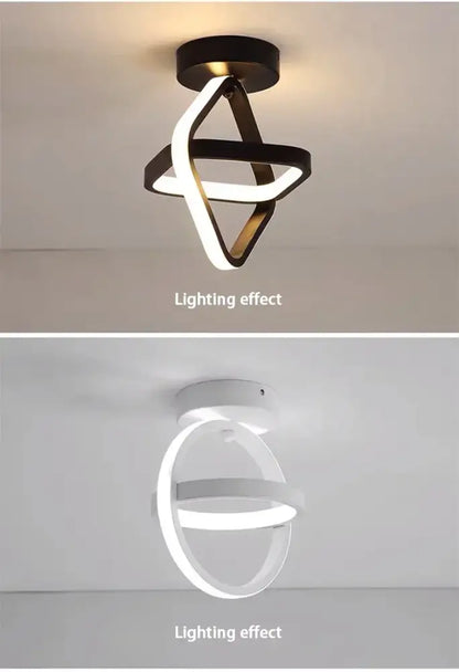DecorBites™ modern led chandelier with sleek black and white interlocking rings and three color options for household use