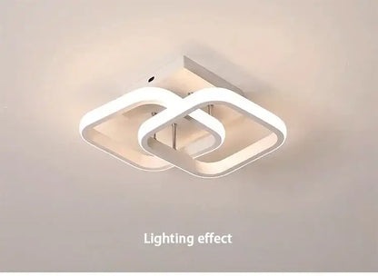 Modern white led chandelier with sleek interlocking square design by DecorBites™ featuring three color options