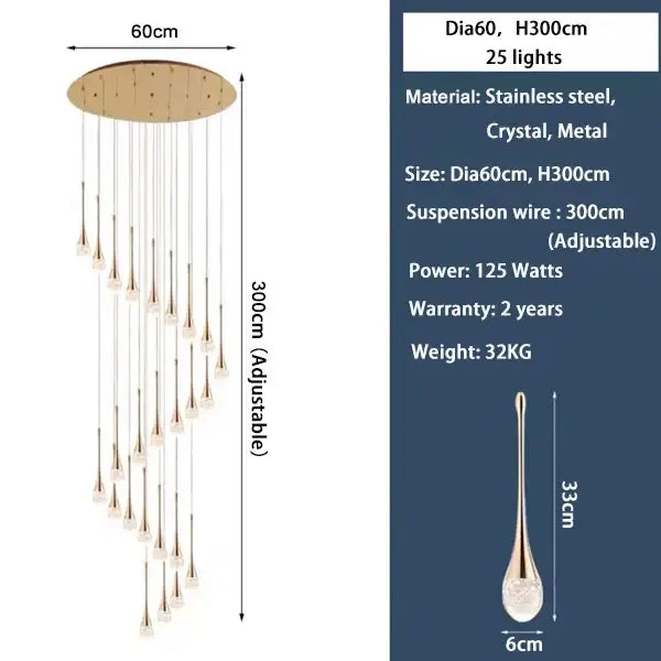Decorbites™ modern led crystal chandelier featuring 25 crystal and metal pendant lights with stainless steel mount