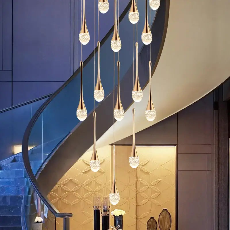 DecorBites modern gold-toned led crystal chandelier with teardrop crystal globes for elegant home decor lighting