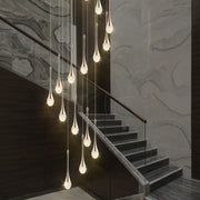 Decorbites™ modern led crystal chandelier with gold-toned metal and teardrop glass shades for home decor lighting