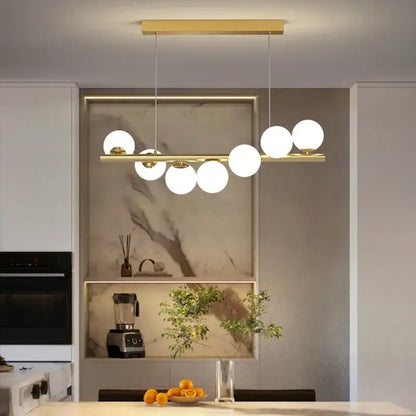 DecorBites™ modern gold-toned led glass chandelier with frosted glass bulbs for dining room lighting
