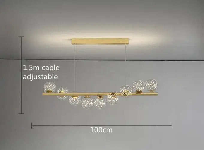 Decorbites modern led glass chandelier with gold-toned finish and clear glass globe bulbs for dining room lighting